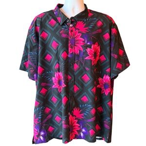 Retro Rifle Bloom Floral‎ Geometric Novelty Button Up Shirt Size 3XL